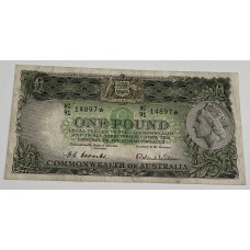 AUSTRALIA 1953 . ONE 1 POUND BANKNOTE . COOMBS/WILSON . STAR NOTE 